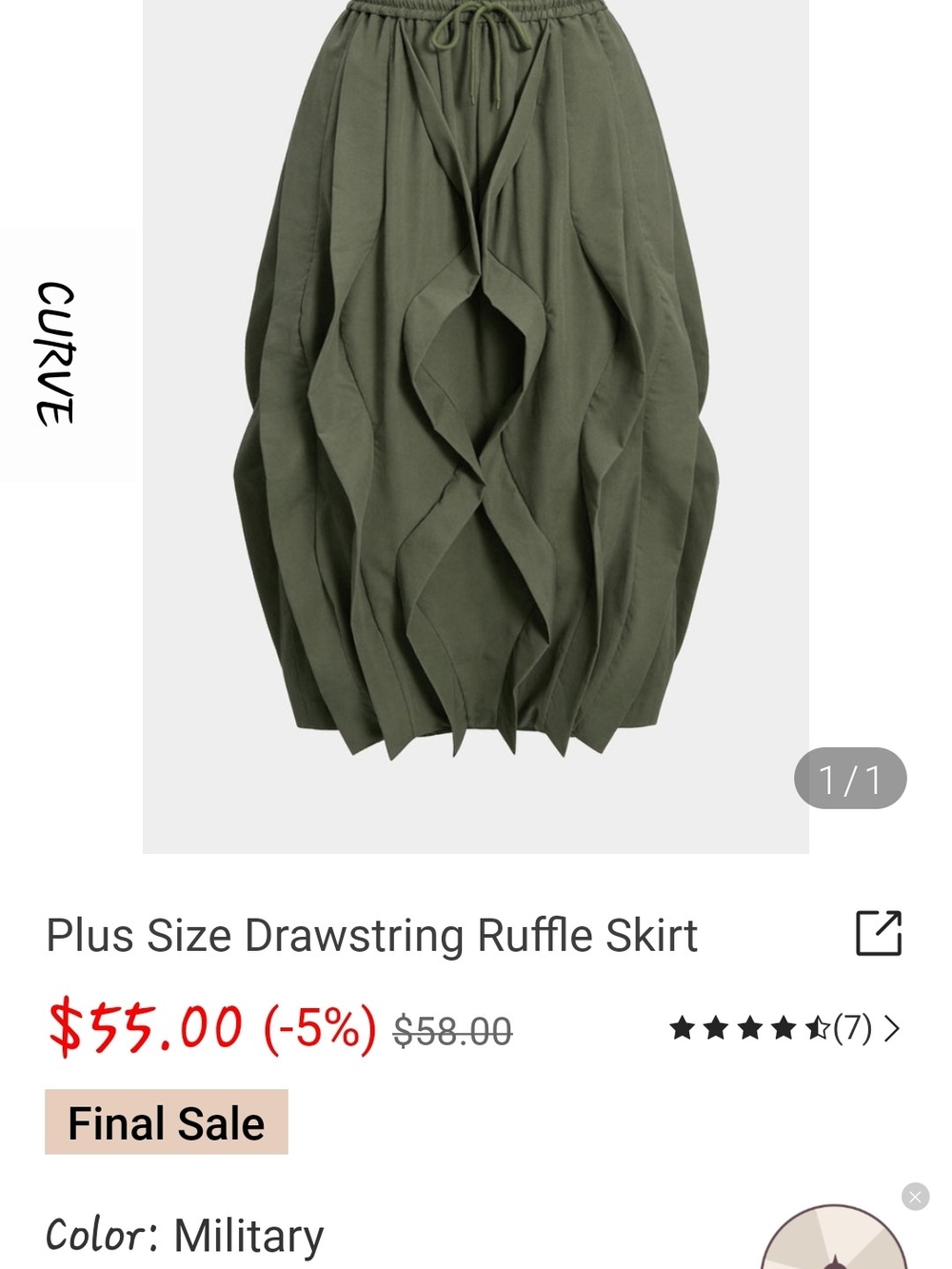 Curve Plus-Size Drawstring Ruffle Skirt in Military Green
